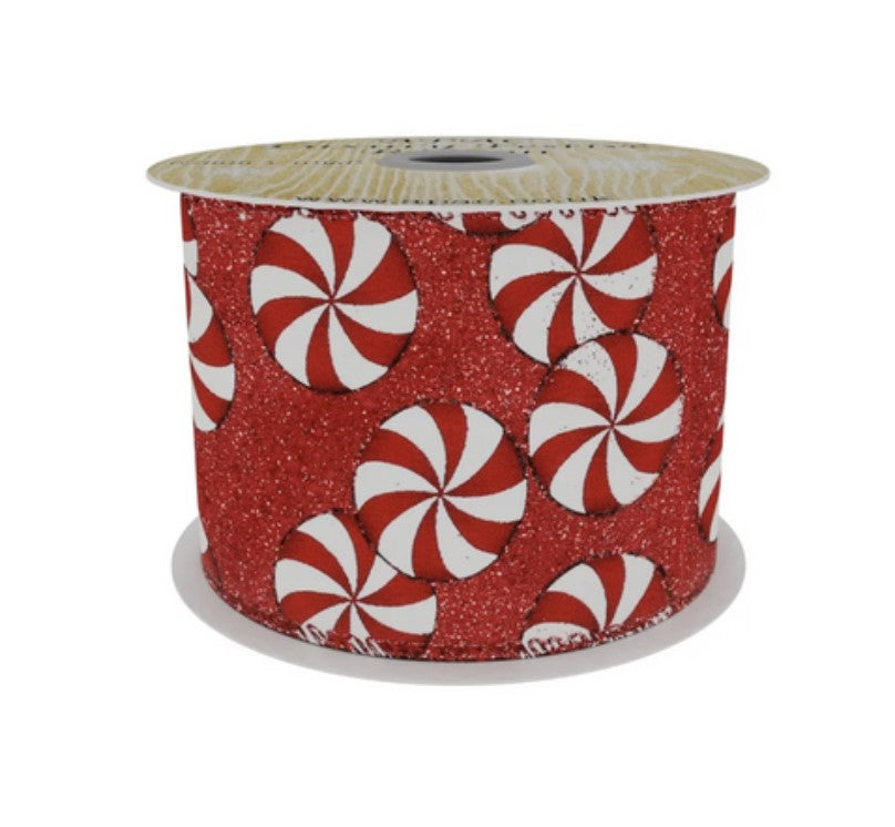 Candy Cane Circle Print Wired Ribbon