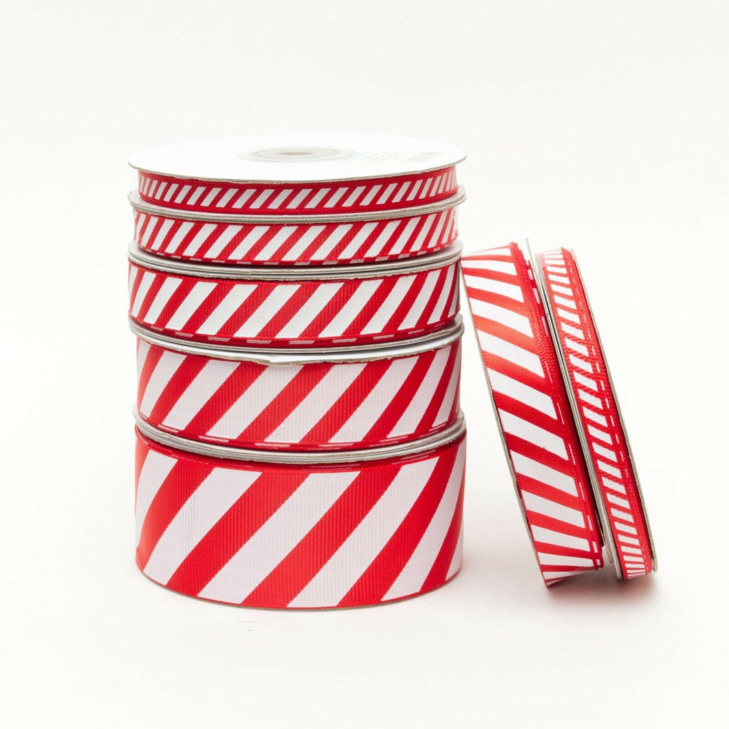 10mm Candy Cane Stripe Red/White Grosgrain Ribbon- Per Metre