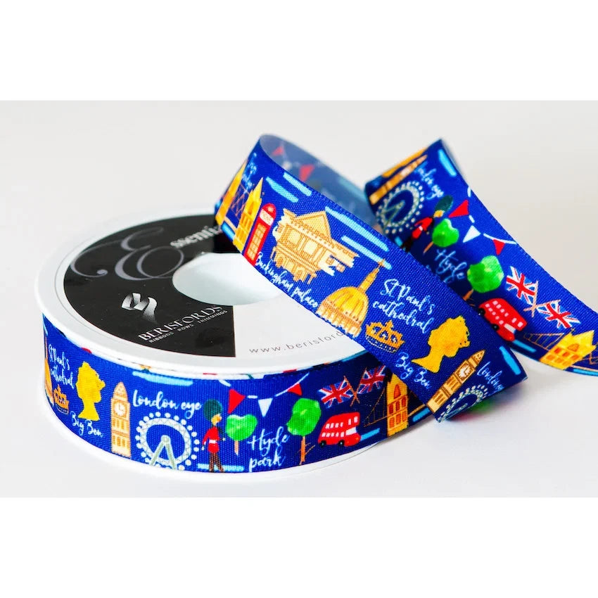 25mm Width Royal Blue London Scene Beresford's Ribbon