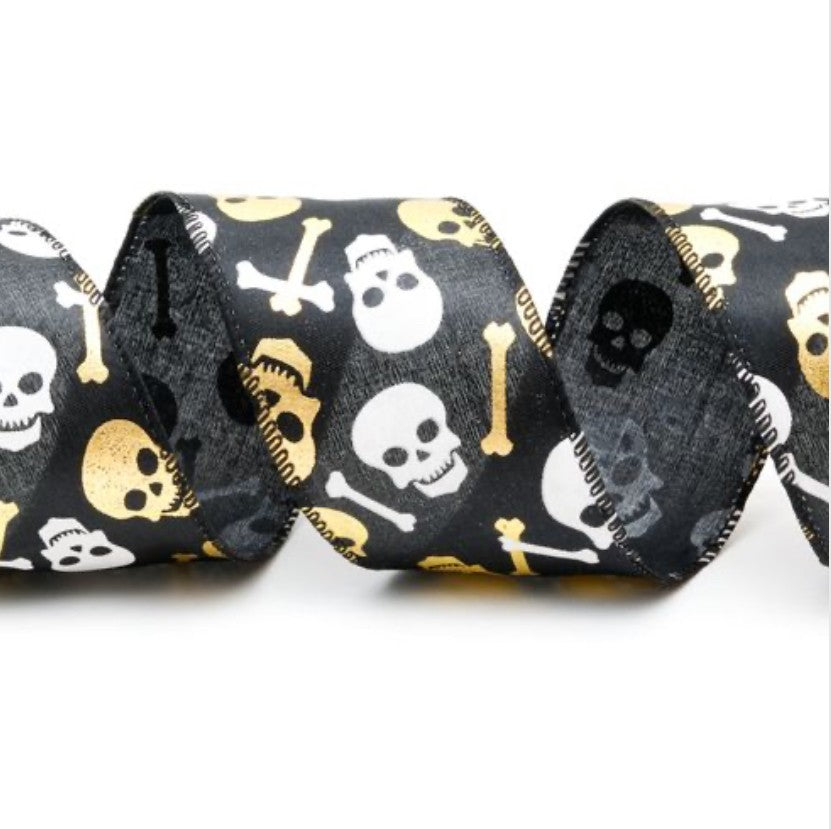 Wired Halloween Skull & Cross Bones Ribbon 2.5