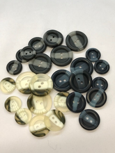 Load image into Gallery viewer, Aran Buttons 15mm, 19mm, 23mm Blue, White &amp; Grey
