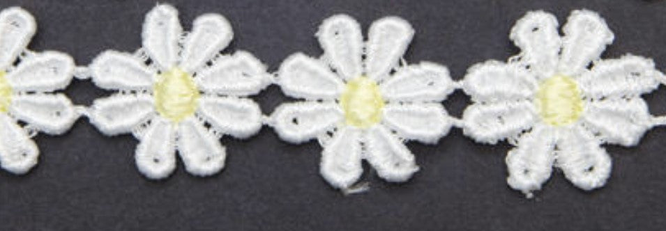 Guipure Daisy Lemon Spot Lace 25mm - price per metre