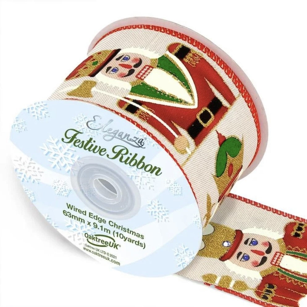 Christmas Wired Nutcracker Ribbon 2.5