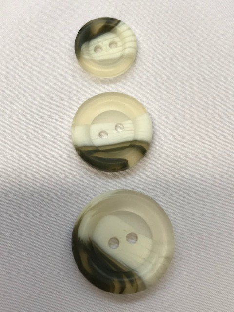 Aran Buttons 15mm, 19mm, 23mm Blue, White & Grey