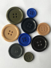 Load image into Gallery viewer, 4 Hole Flat Coat Button 15mm, 18mm, 20mm, 23mm, 25mm, Blue, Brown, Grey, Khaki, Beige
