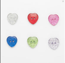 Load image into Gallery viewer, Glitter Heart Buttons - 11.5mm, 15mm &amp; 18mm
