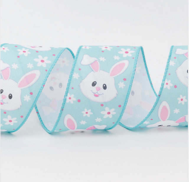 Wired Easter Bunny Blue Ribbon 63mm x 9.1 mtrs