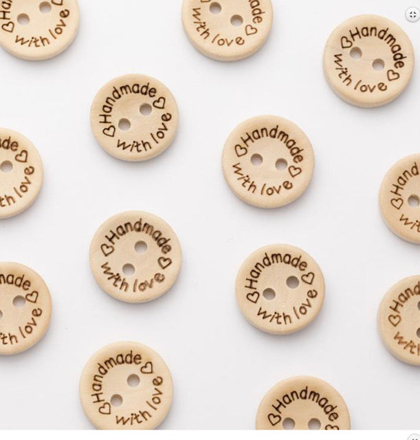 Handmade with love wooden buttons 15mm & 20mm