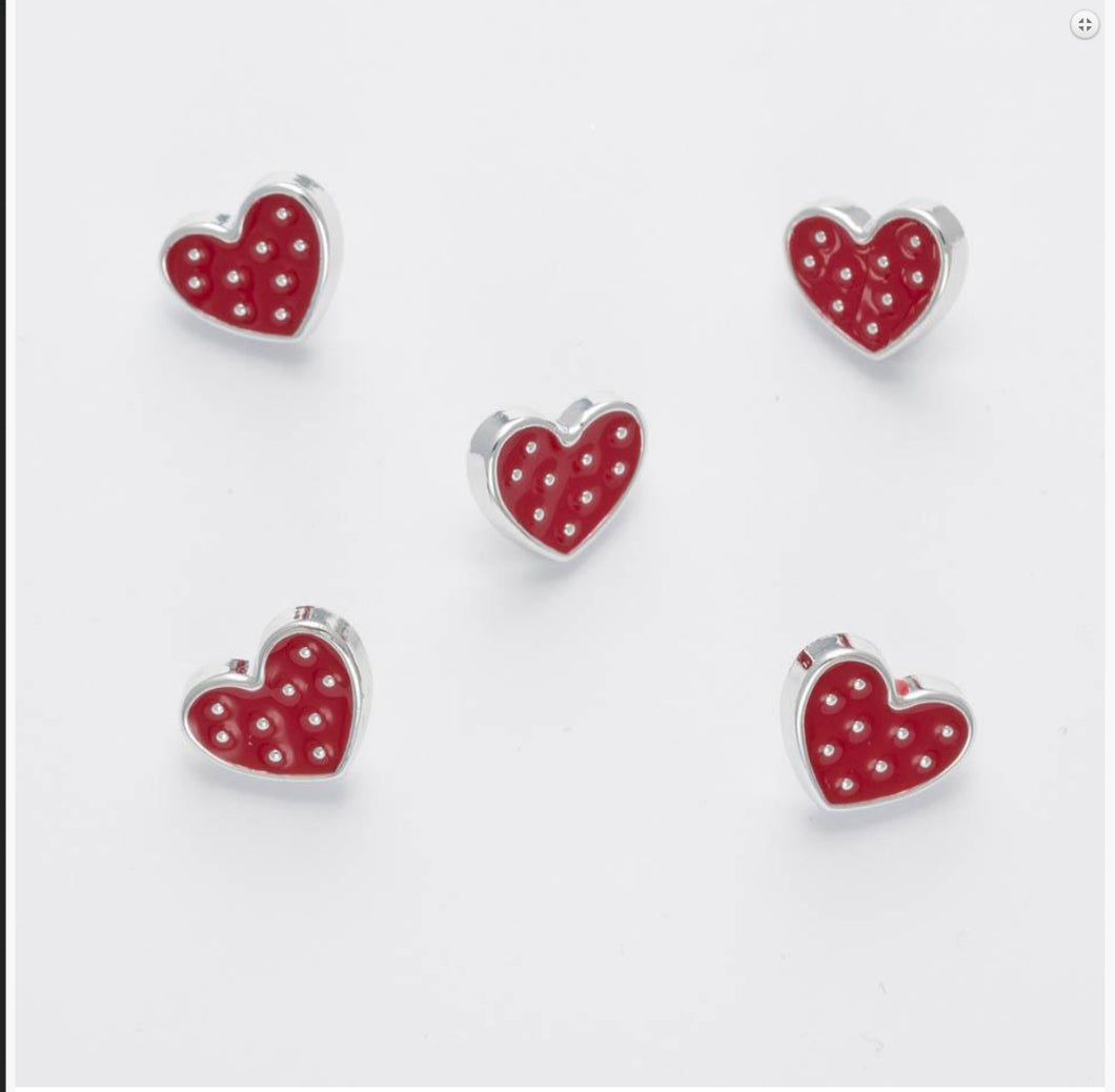 Red & Silver Heart/Strawberry Buttons-12mm & Rainbow Daisy Buttons-11mm